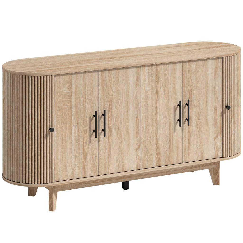 Buffet salon, meuble de rangement ovale avec 6 portes et 2 étagères réglables, 147x40x76cm, chêne-0