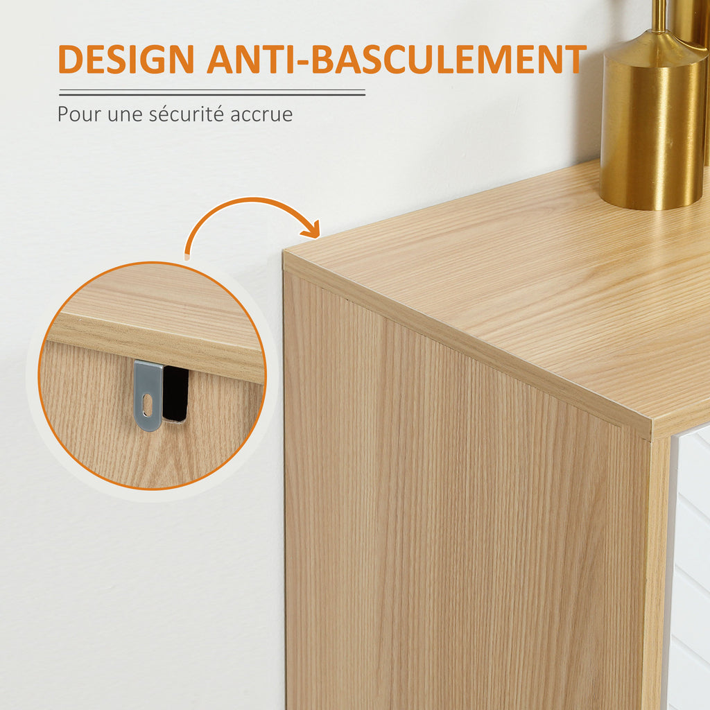 Buffet bas meuble de rangement 2 placards 4 portes motif chevrons étagères réglables 120 x 35 x 77,4 cm blanc-6