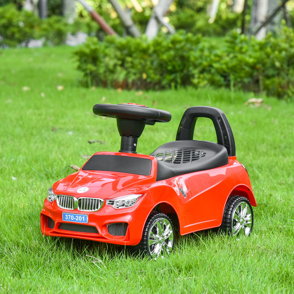 Porteur enfants voiture, véhicule à pousser avec coffre à jouets, klaxon, phares et musique, 63,5 x 28 x 36 cm, rouge