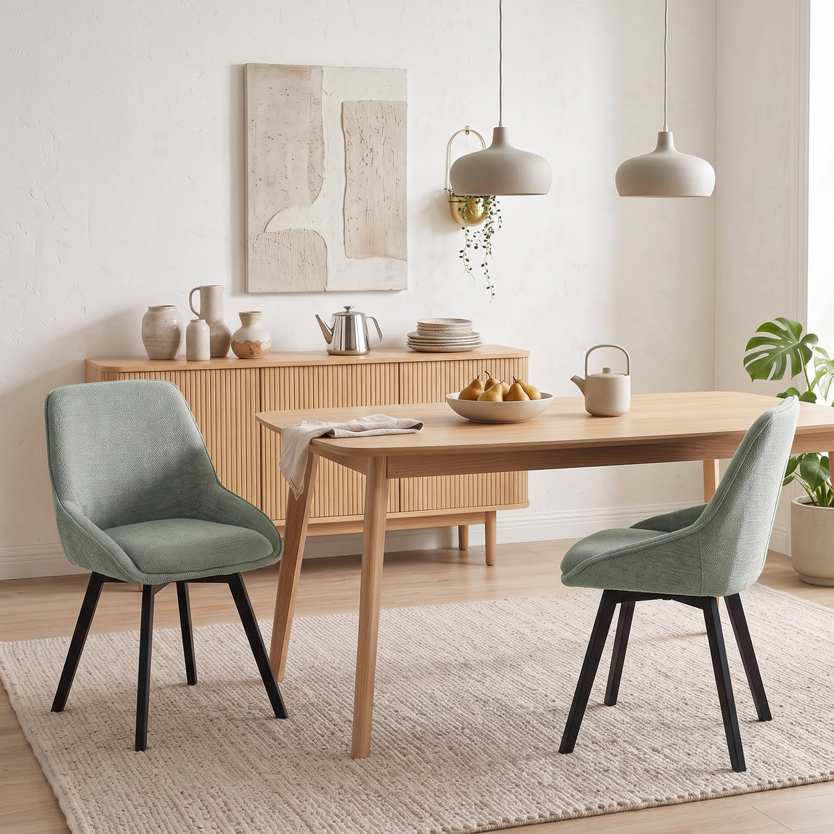 Lot de 2 Chaises de Salle à Manger Pivotantes à 360°, Chaises Cuisine Rembourrée en Chenille, Dossier Incurvé, Vert-7