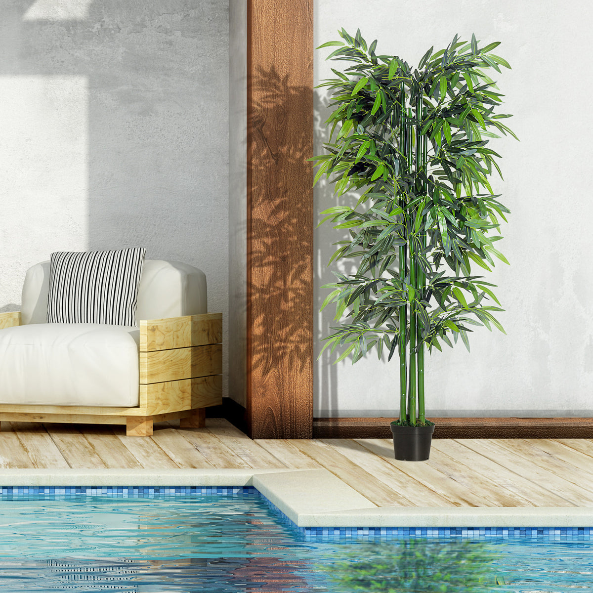 Bambou Artificiel XXL 1,80H m arbre artificiel Feuilles denses réalistes Pot Inclus Noir Vert-3