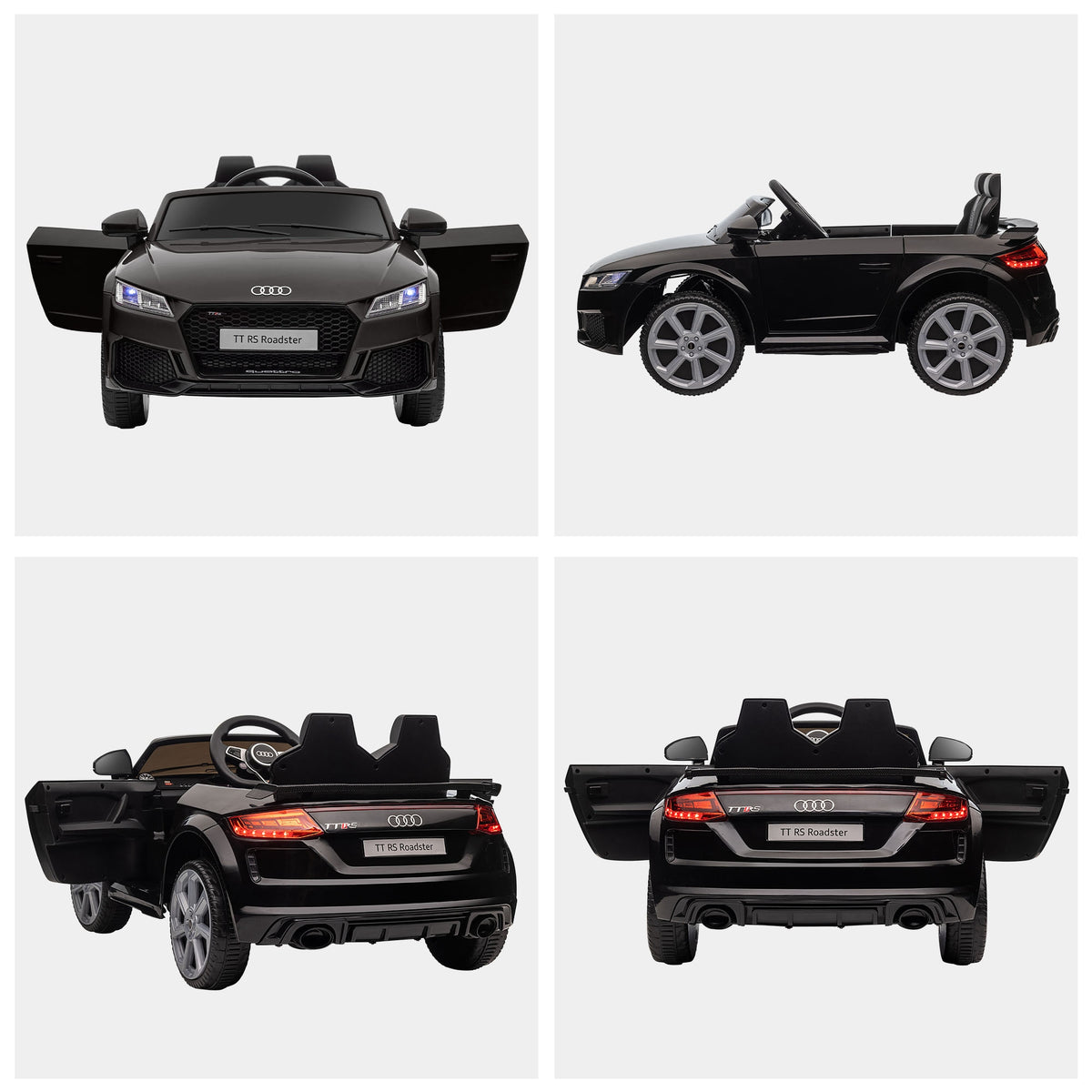 Voiture électrique enfant véhicule électrique enfant Audi TT RS 12 V 30 W V. Max. 3 Km/h télécommande 2,4G Effets sonores + Lumineux Noir