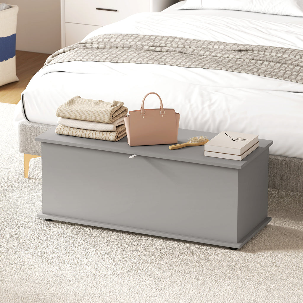 Coffre de rangement, banc de rangement avec couvercle rabattable et charnières de sécurité, 100 x 40 x 40 cm, gris-7