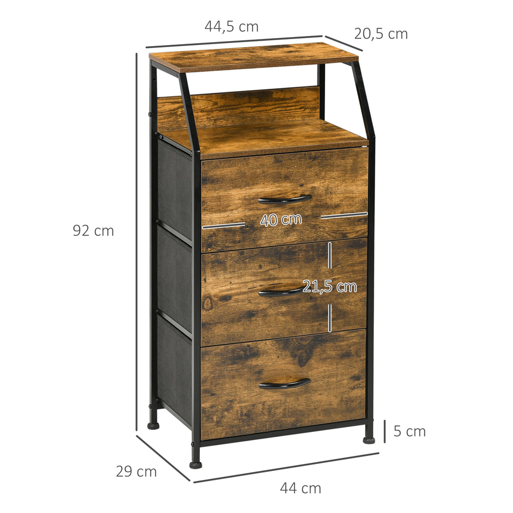 Meuble de rangement style industriel commode 3 tiroirs en tissu amovibles et 2 étagères - 44 x 29 x 92 cm - bois et métal-2