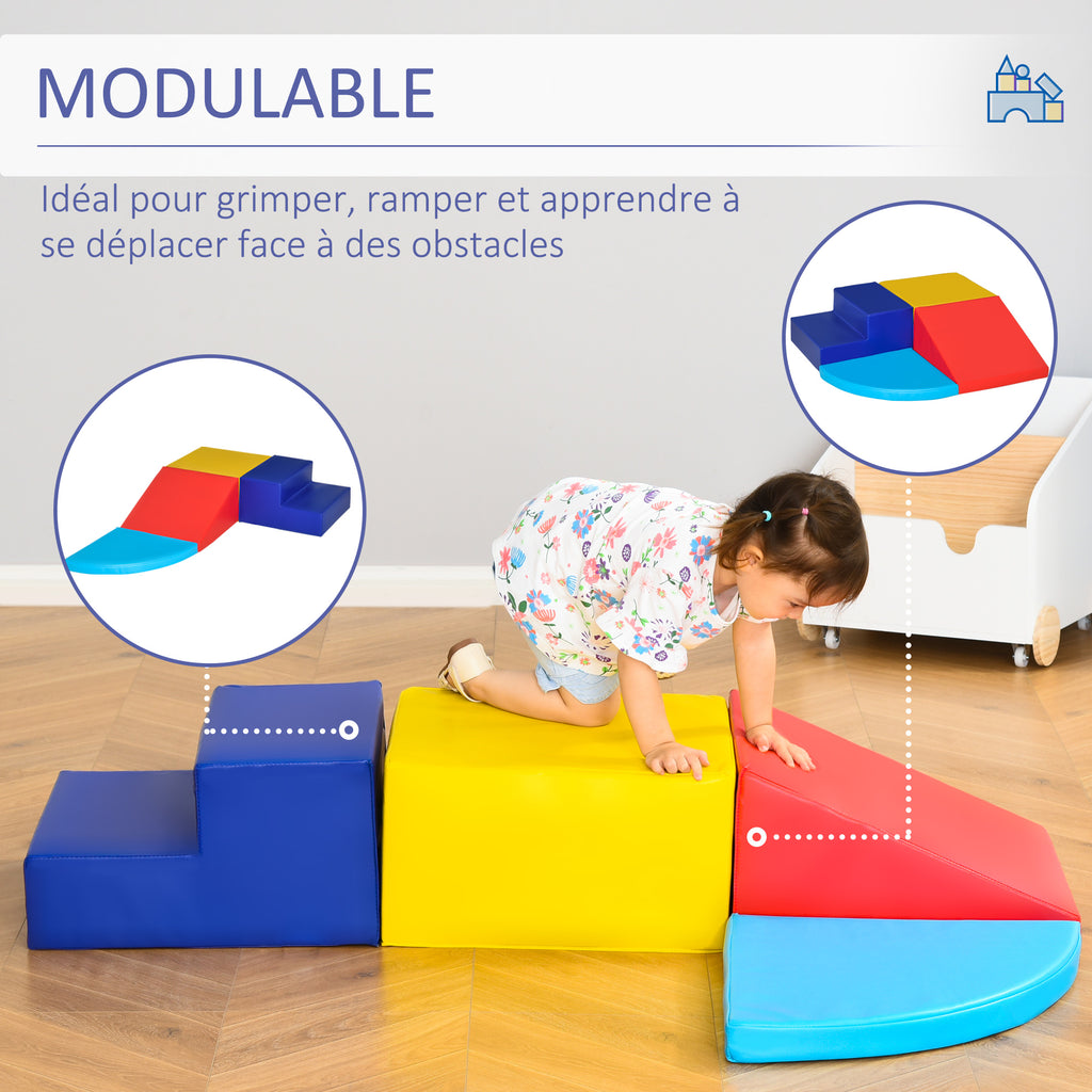4 Blocs de construction XL - modules de motricité - jouets éducatifs - parcours motricité enfant mousse EPE polyuréthane, bleu, jaune, rouge