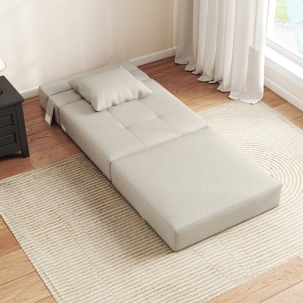 Chauffeuse canapé-lit convertible fauteuil 1 place avec 1 coussin déhoussable, tissu beige