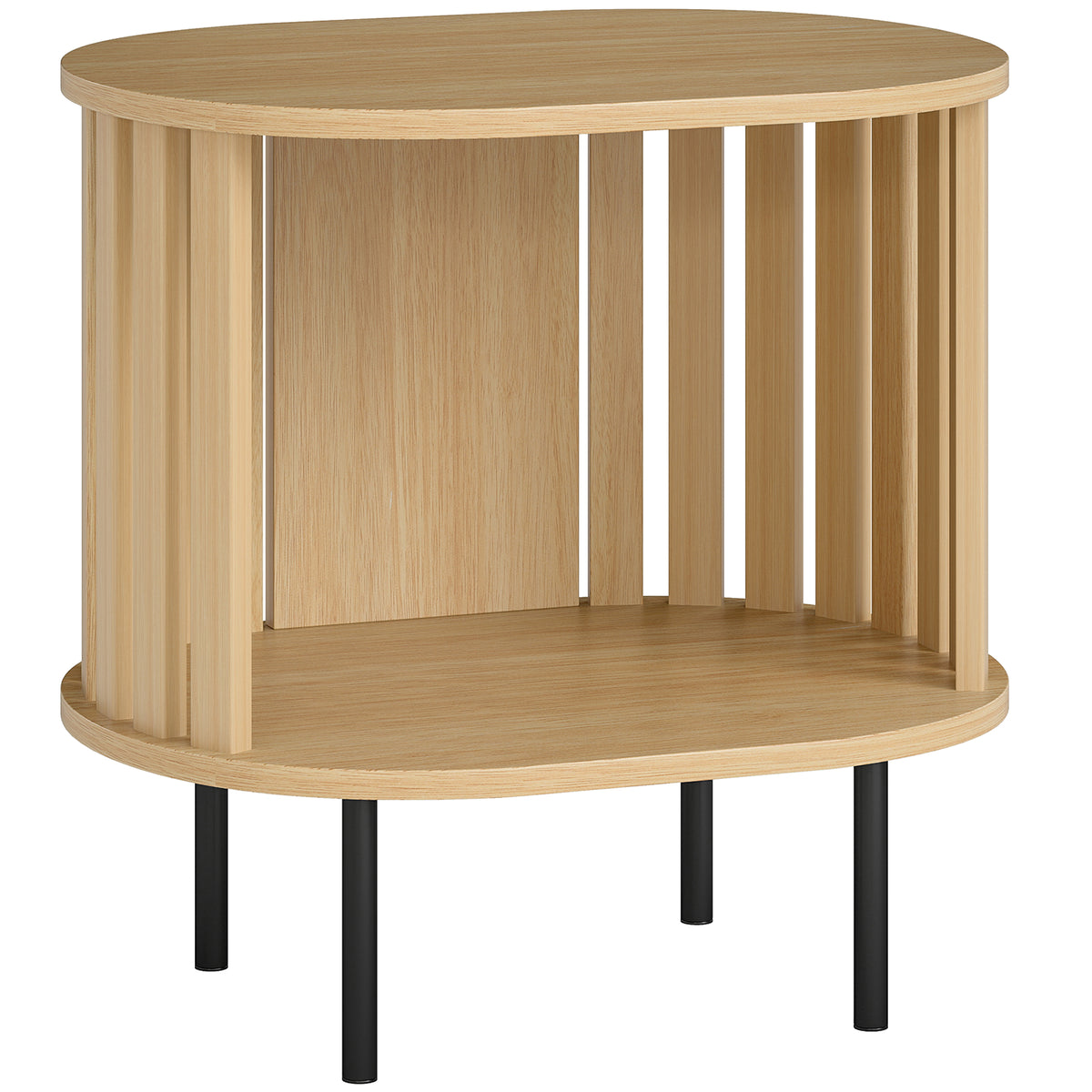 Ovális Éjjeliszekrény Nyitott Polccal – Skandináv Design, 55 kg Teherbírás