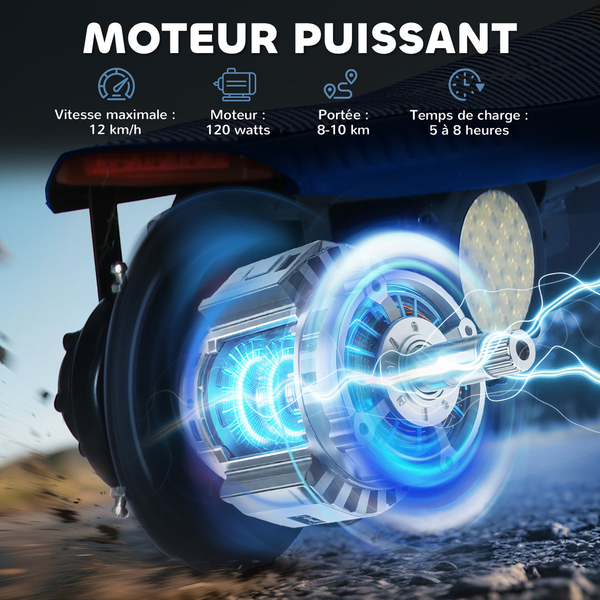 Trottinette électrique 120 W pliable pour enfant 7-14 ans 12 Km/h max. autonomie 10 Km max. bleu-5