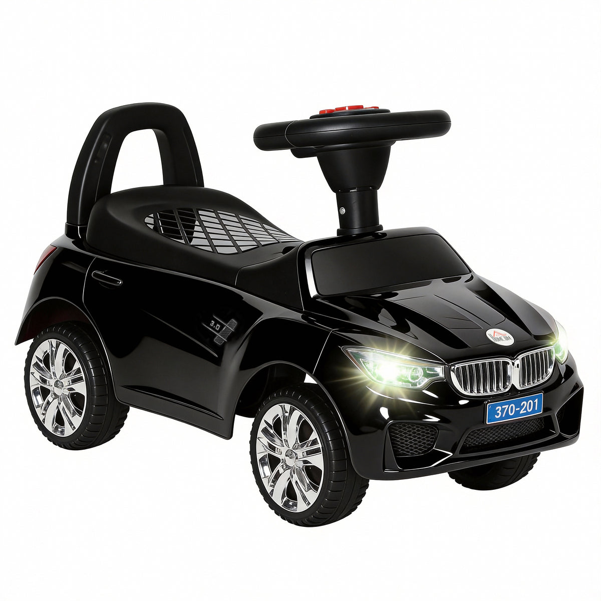 Porteur enfants voiture, véhicule à pousser avec coffre à jouets, klaxon, phares et musique, 63,5 x 28 x 36 cm, noir-0