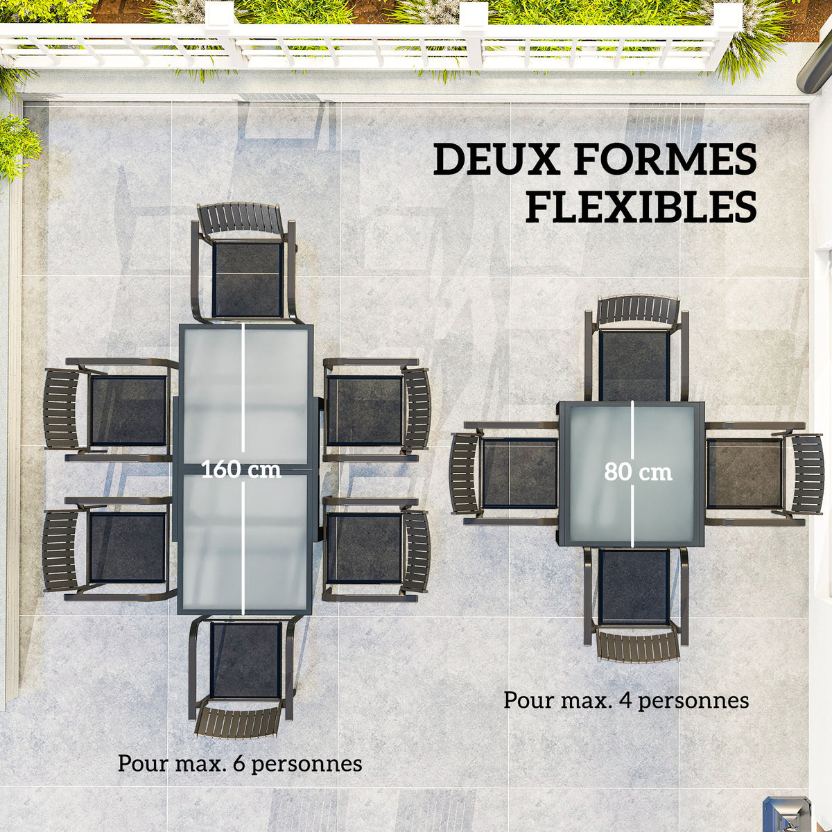 Table Extensible de Jardin Grande Taille dim. dépliées 160 x 80 x 75 cm Aluminium Plateau Verre trempé transparent-3