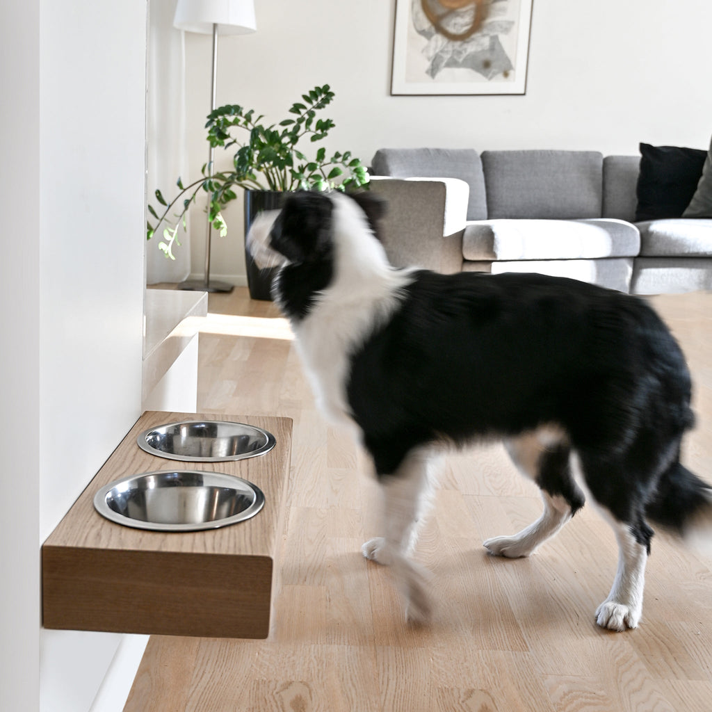 Floating Wooden Raised Food Stand, Medium Dog Feeding Station, Hanging Pet Bowls-0