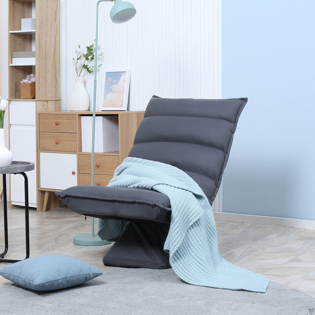 Fauteuil de sol paresseux pivotant 360° avec dossier inclinable design capitonné 62 x 62 x 95 cm gris foncé-1