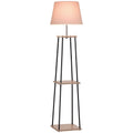 Lampadaire design contemporain dim. 40L x 40l x 160H cm 40 W max. 3 étagères intégrées bois massif pin métal noir lin beige-0