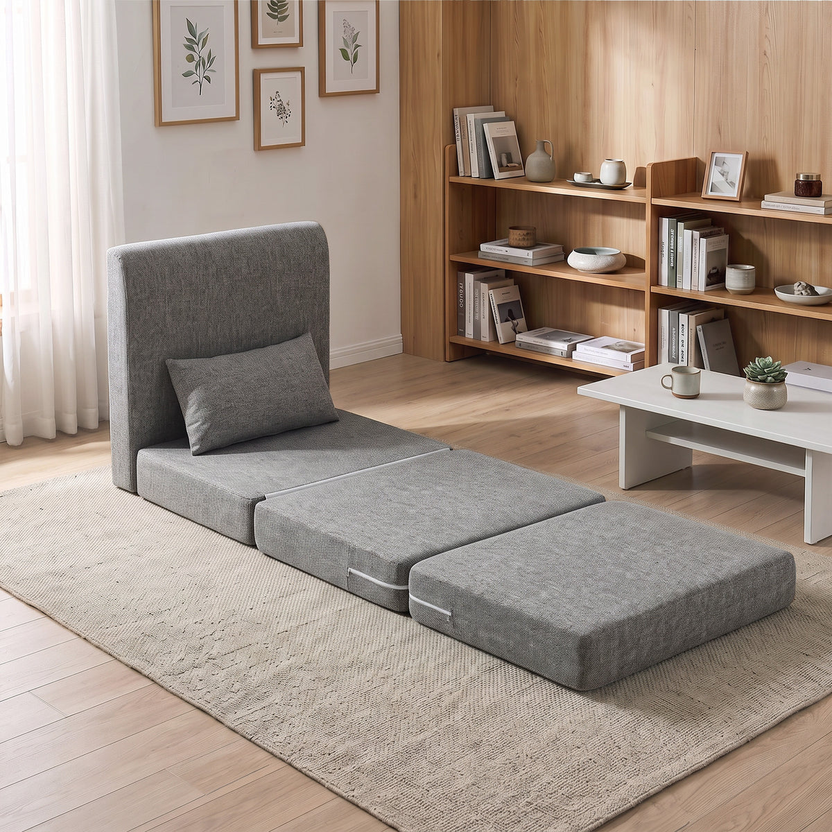 Fauteuil chauffeuse pliant 3 en 1 avec coussin, convertible, matelas dépliant pour invités, salon, bureau, gris-9