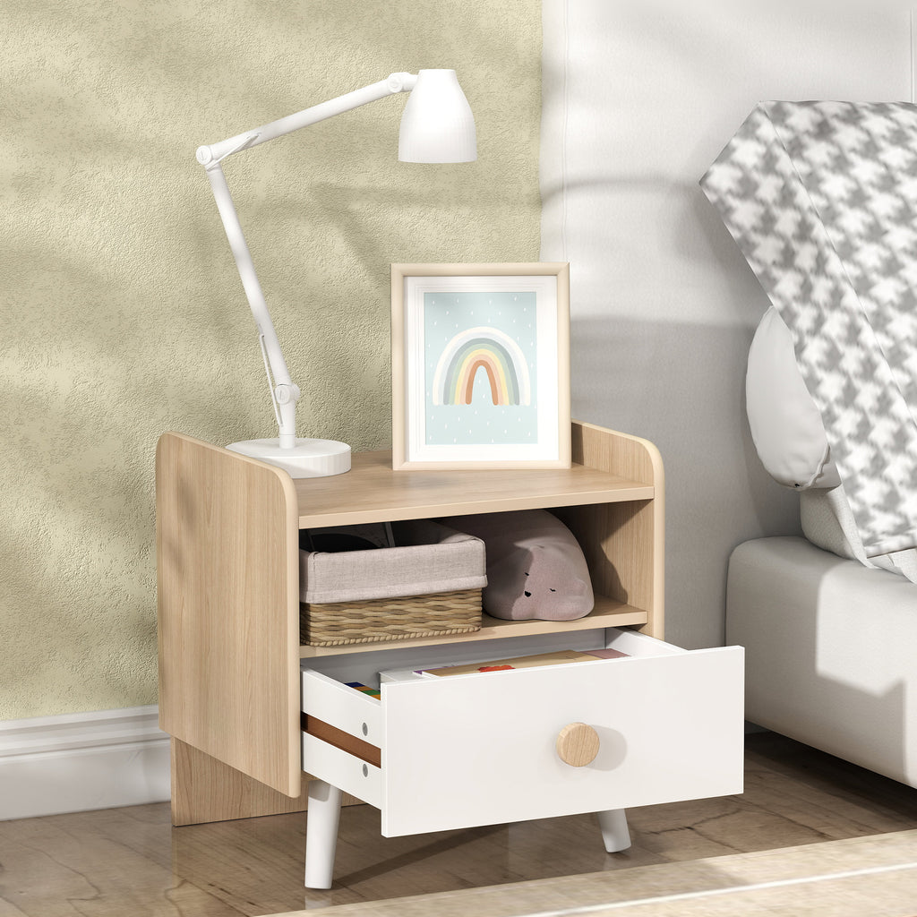 Table de chevet enfant table de nuit enfant avec tiroir et niche, petite table d'appoint en bois pour chambre d'enfant-7