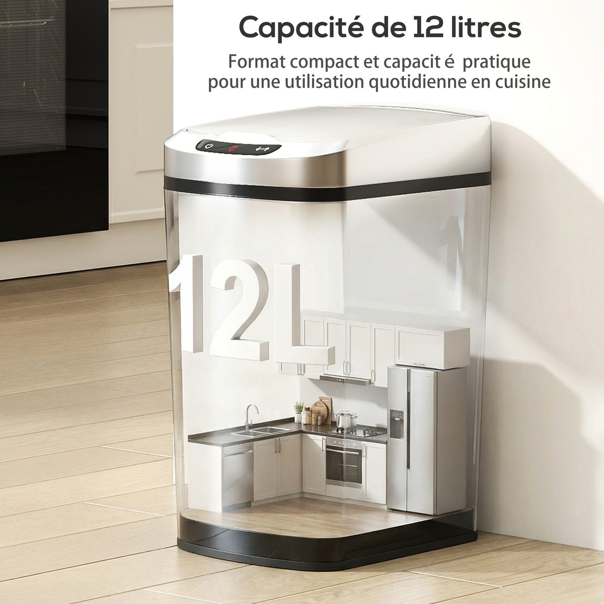 Poubelle de cuisine automatique 12 L en acier inoxydable, poubelle à capteur avec couvercle, 28 x 22 x 41 cm, argent-4