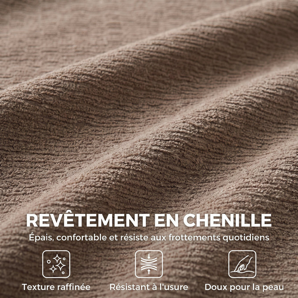 Canapé 3 Places en Chenille 244 cm, Canapé Salon Moderne, Assise et Accoudoirs Larges, Ressorts Ensachés, Marron Clair-6