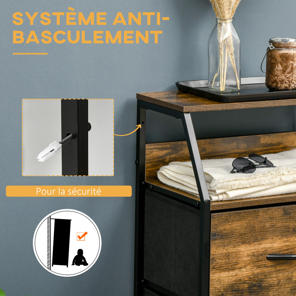 Meuble de rangement style industriel commode 3 tiroirs en tissu amovibles et 2 étagères - 44 x 29 x 92 cm - bois et métal-6