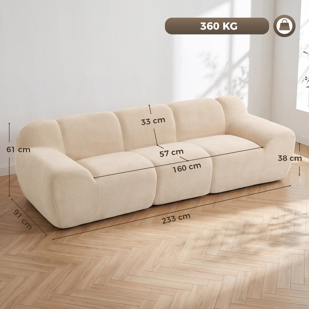 Canapé 3 Places 233 cm, Canapé Salon en Chenille Moderne avec Assise Profonde, Accoudoirs Larges, Beige-2
