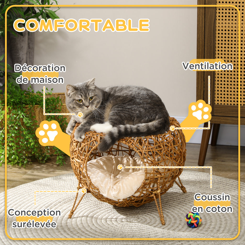 Niche pour chat lit pour chat panier chat maison de chat en rotin coussin épais Ø 40 x 32 cm marron clair-5