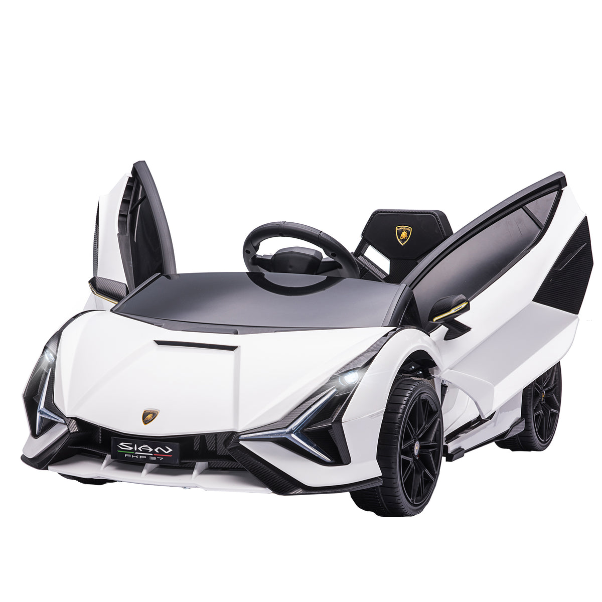 Voiture électrique Enfants de Sport Véhicule électrique Lamborghini Sian 12 V - V. Max. 5 Km/h avec Télécommande 2,4G Effets sonores + Lumineux Blanc