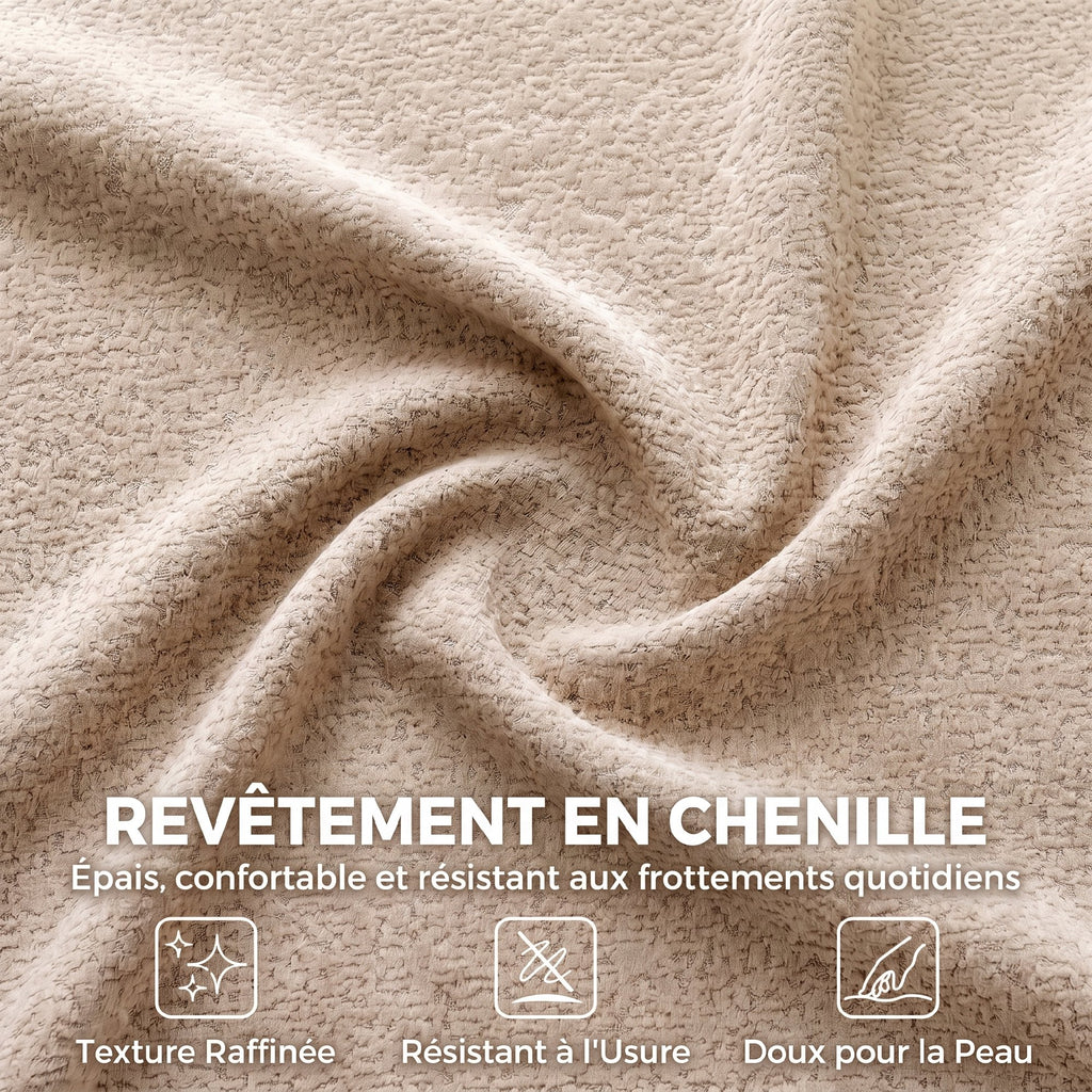 Canapé 3 Places 233 cm, Canapé Salon en Chenille Moderne avec Assise Profonde, Accoudoirs Larges, Beige-6