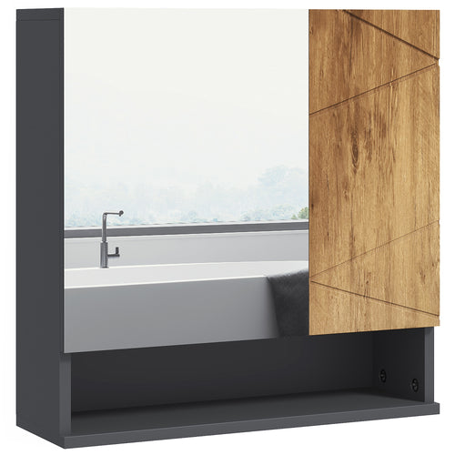 Armoire murale miroir de salle de bain placard de rangement 2 portes 55 x 17 x 55 cm naturel gris foncé-0