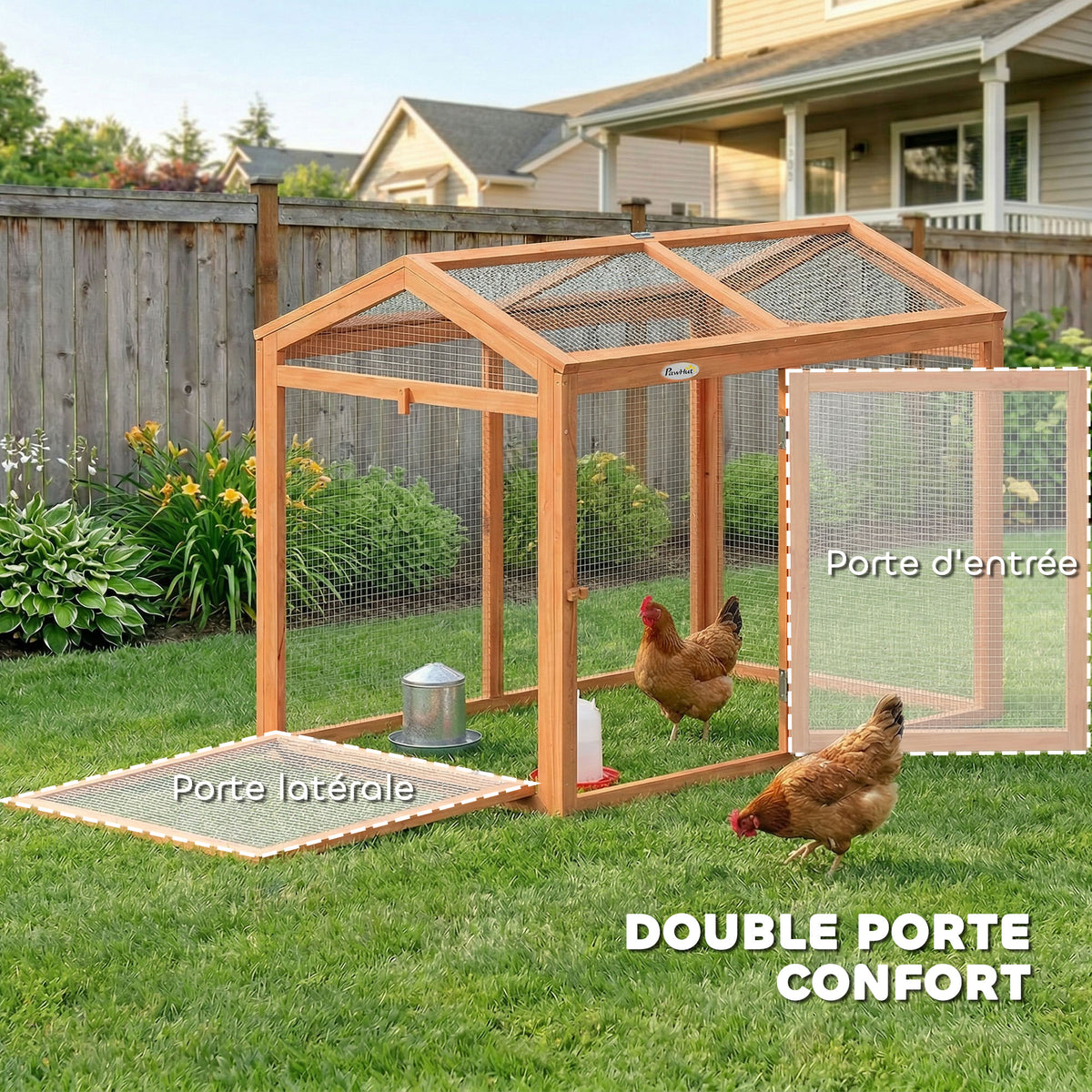 Enclos Poulailler en Bois avec Perchoir et Doubles Portes, Poulailler modulable pour jardin 104 x 70,5 x 84 cm, Orange-6