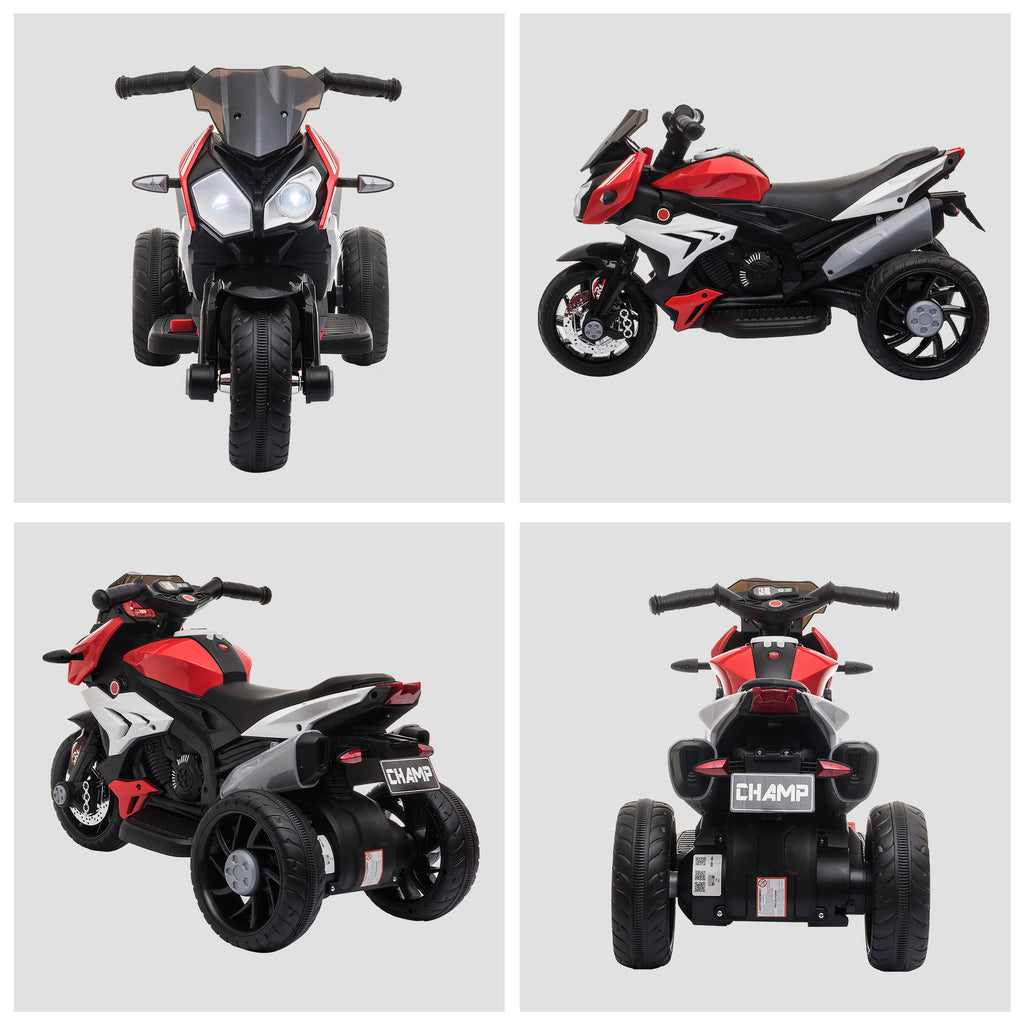 Moto électrique enfants 3 roues 6 V, voiture électrique enfants avec effets lumineux et sonores, vitesse 3 km/h, pour 3 à 5 ans, charge 25 kg, noir et rouge