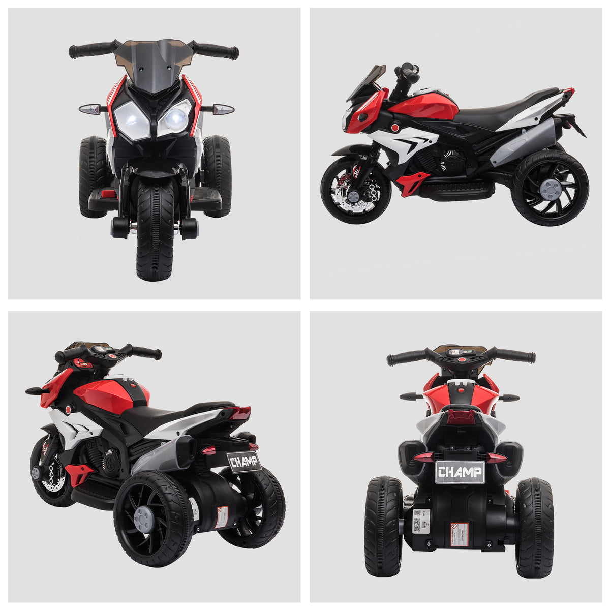 Moto électrique enfants 3 roues 6 V, voiture électrique enfants avec effets lumineux et sonores, vitesse 3 km/h, pour 3 à 5 ans, charge 25 kg, noir et rouge