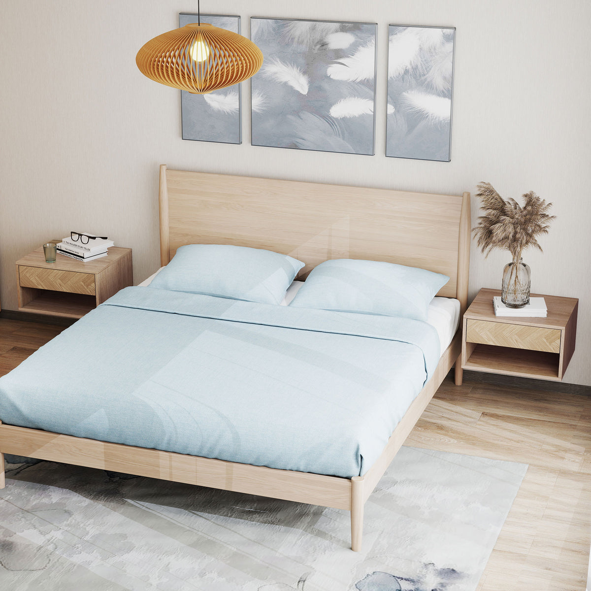 Lot de 2 tables de chevet murales, tables de nuit, tiroir, compartiment ouvert, plateau, 37 x 32 x 21 cm, bois naturel-8