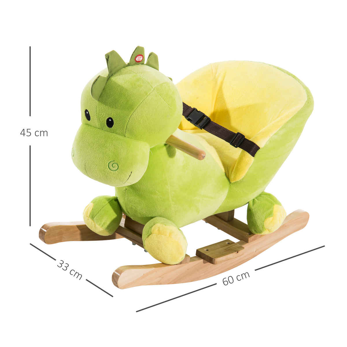 PawHut zenélő plüss dinoszaurusz hintajáték biztonsági övvel, zöld