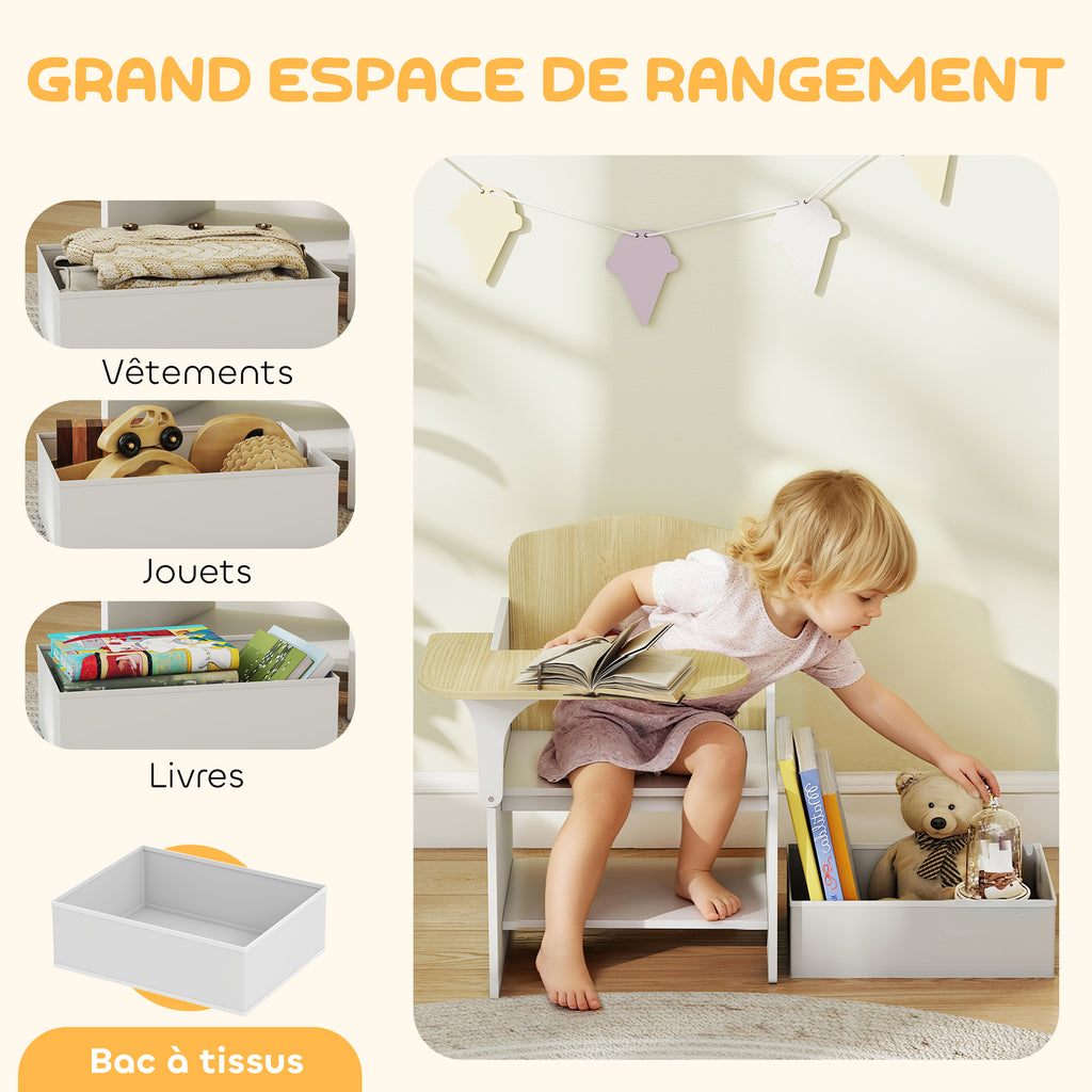 Bureau et chaise pour enfants avec bac de rangement, ensemble table d'activité 2-en-1 pour dessin lecture et jeux, blanc-4
