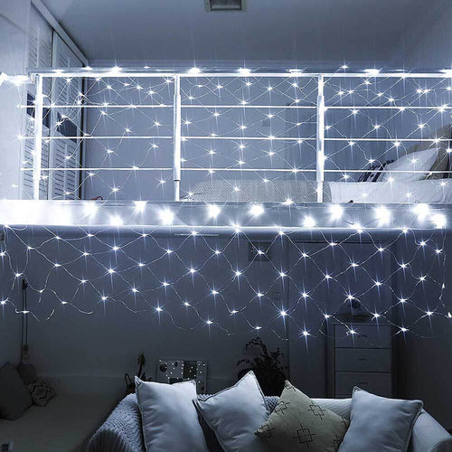 128 LED-es Hálós Fényfüzér – Meleg- és Hidegfehér, 7 Beállítással