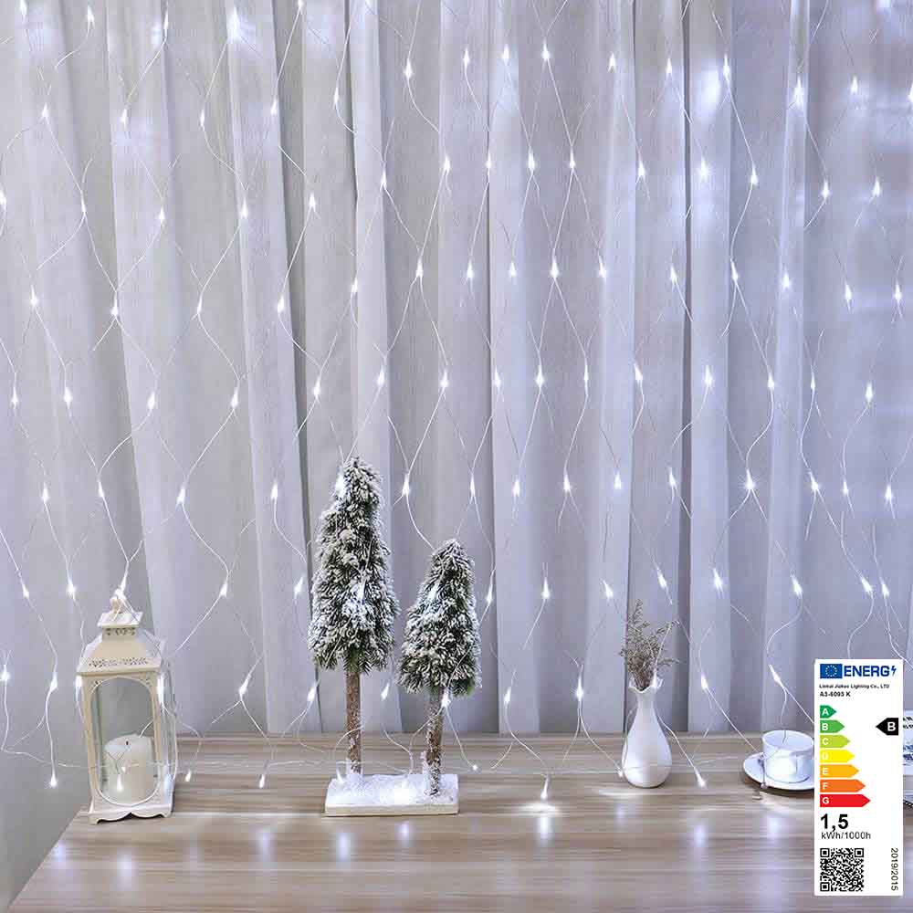128 LED-es Hálós Fényfüzér – Meleg- és Hidegfehér, 7 Beállítással