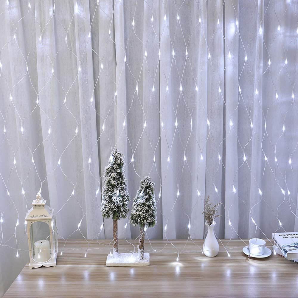 128 LED-es Hálós Fényfüzér – Meleg- és Hidegfehér, 7 Beállítással