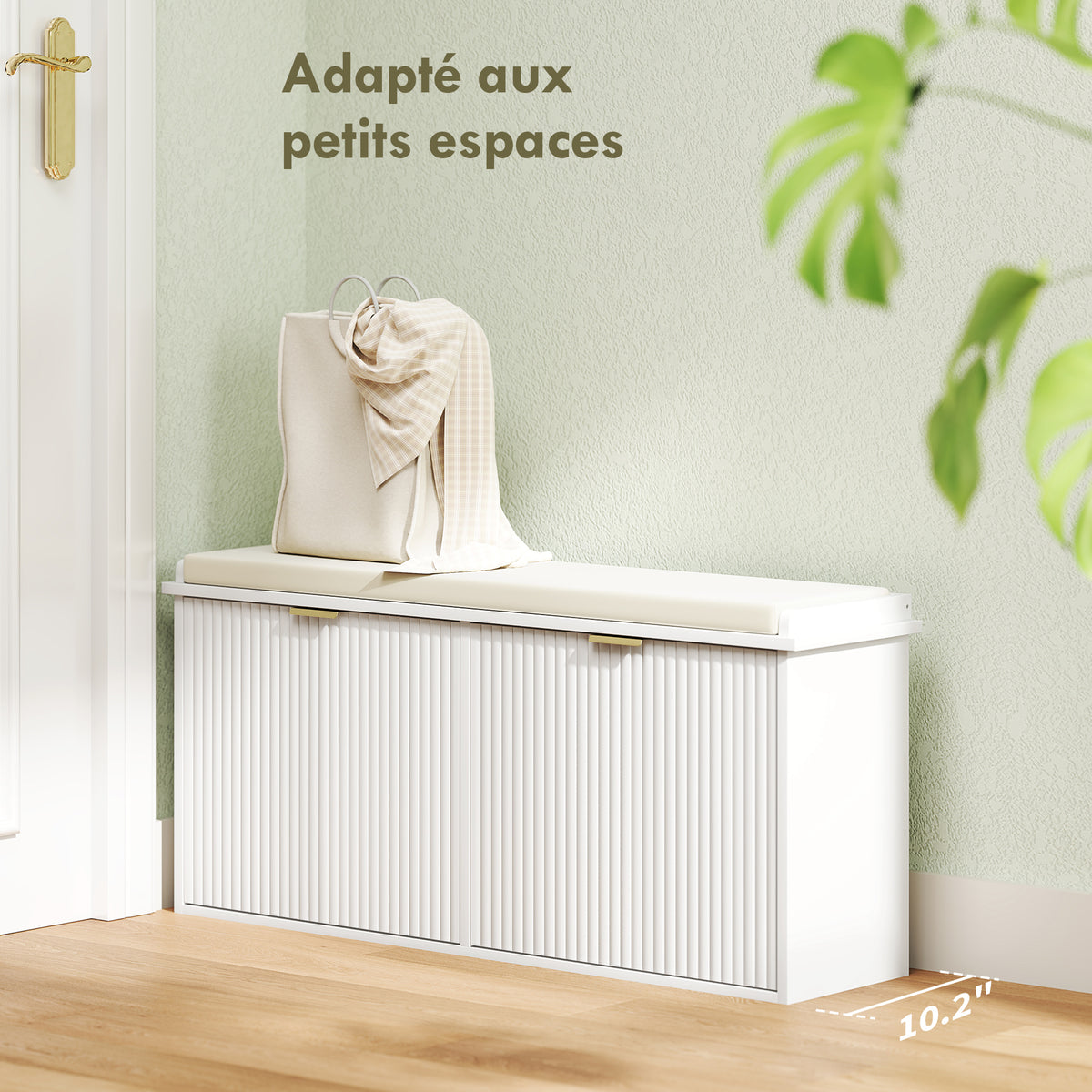 Banc à chaussures avec coussin d'assise rembourré et tiroir rabattable pour couloir, chambre, 104 x 26 x 47,5 cm, blanc-3