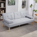 Canapé convertible 3 places, canapé-lit rembourré avec dossier réglable 3 niveaux, 2 coussins et 2 porte-gobelets intégrés, tissu de lin, pour salon, chambre d'amis, petit espace, gris clair