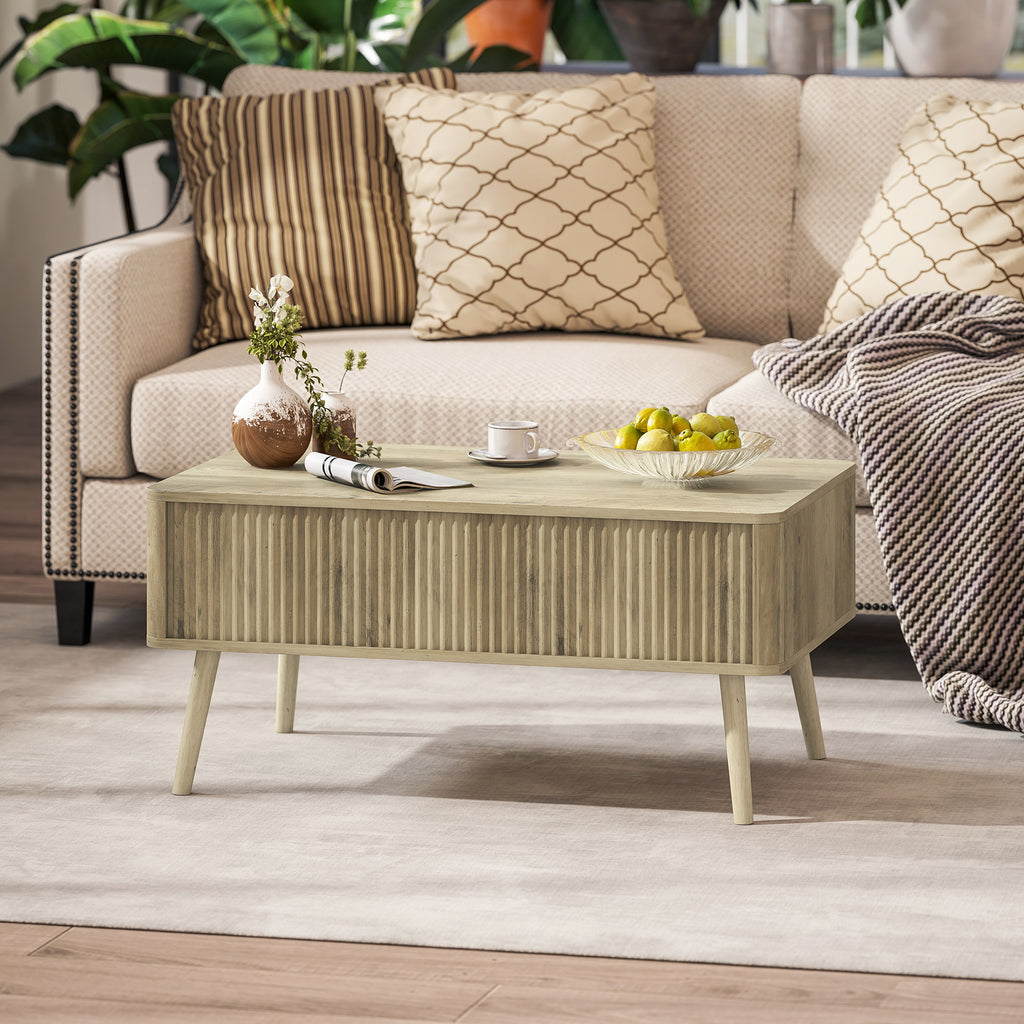 Table basse relevable, table de salon avec 2 compartiments cachés et pieds en pin, 91 x 56 x 43 cm, chêne-9