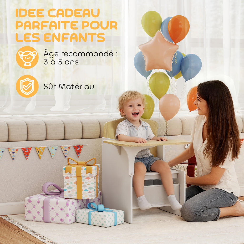 Bureau et chaise pour enfants avec bac de rangement, ensemble table d'activité 2-en-1 pour dessin lecture et jeux, blanc-6
