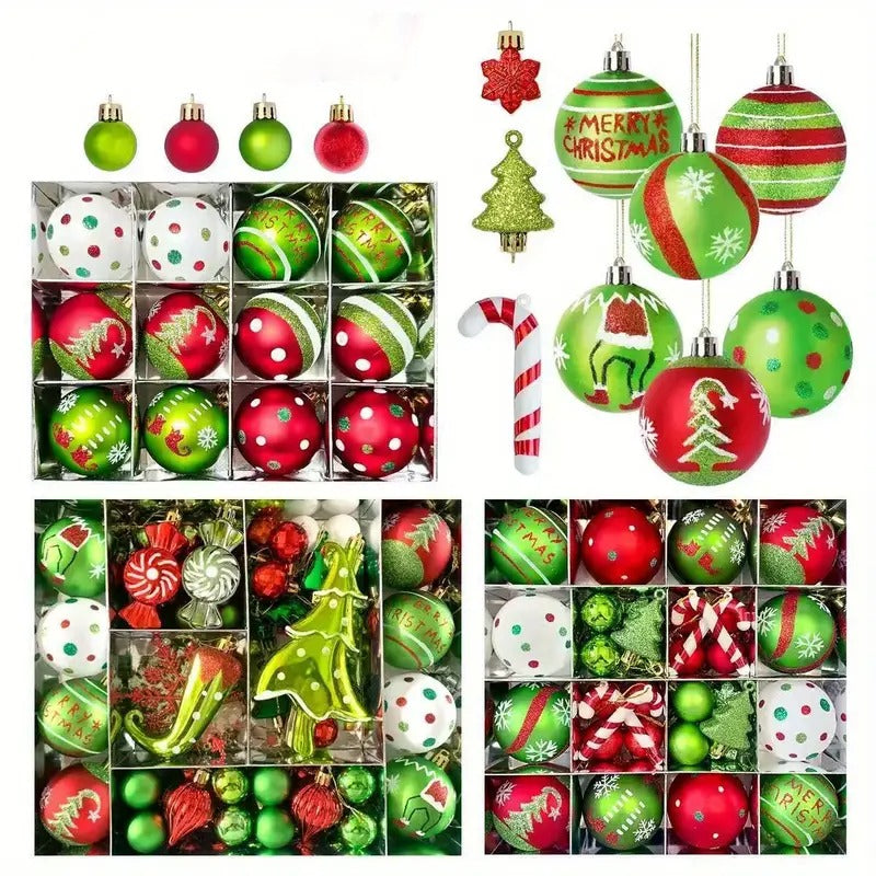 Karácsonyi Gömb Díszítő Készlet 46 db – Piros, Zöld, Fehér