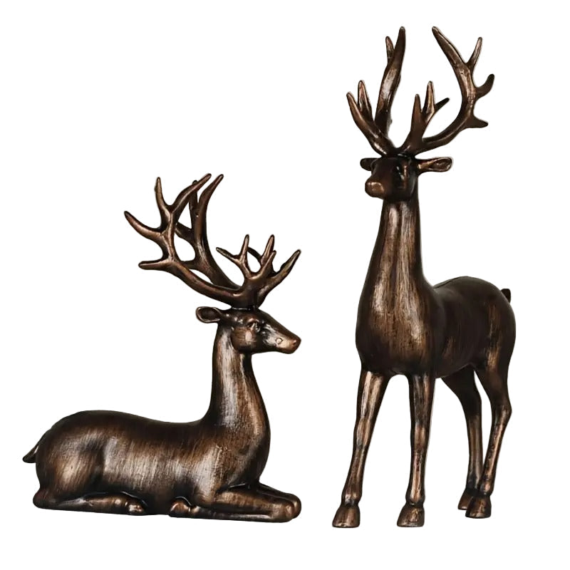Bronze Elk Figurine Pair Christmas Decoration-0