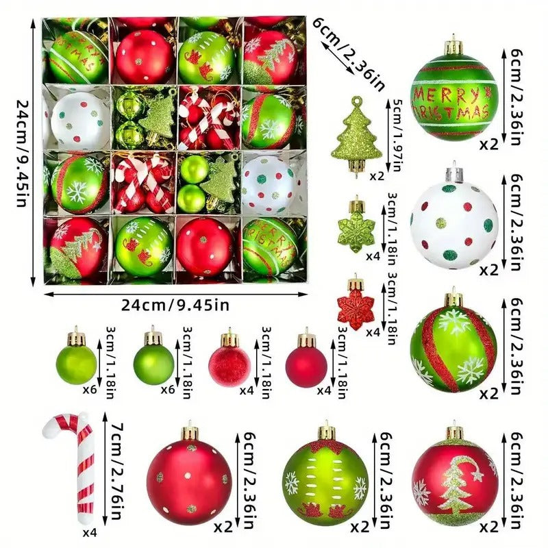 Karácsonyi Gömb Díszítő Készlet 46 db – Piros, Zöld, Fehér