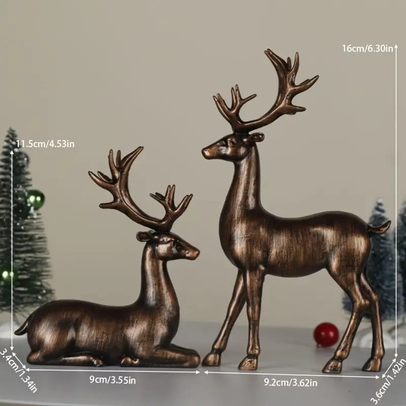 Bronze Elk Figurine Pair Christmas Decoration-3