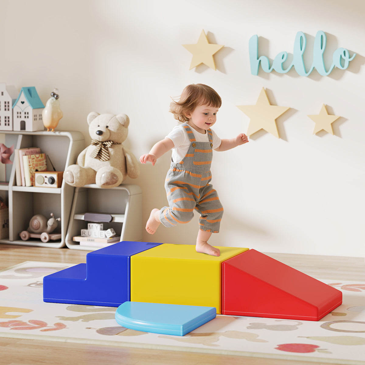4 Blocs de construction XL - modules de motricité - jouets éducatifs - parcours motricité enfant mousse EPE polyuréthane, bleu, jaune, rouge