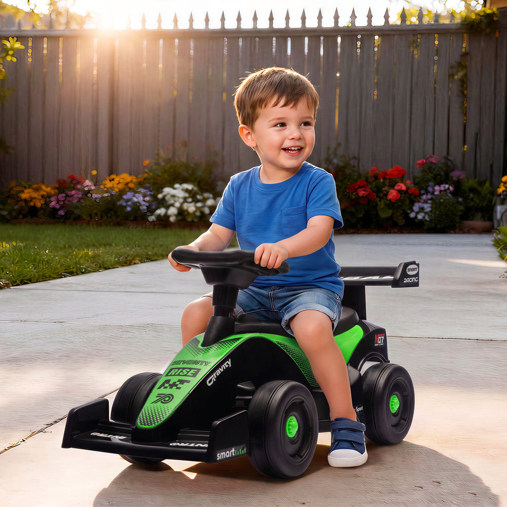Porteur enfants voiture F1, véhicule à pousser avec volant musical, roues silencieuses et coffre, 18-36 mois, vert-9