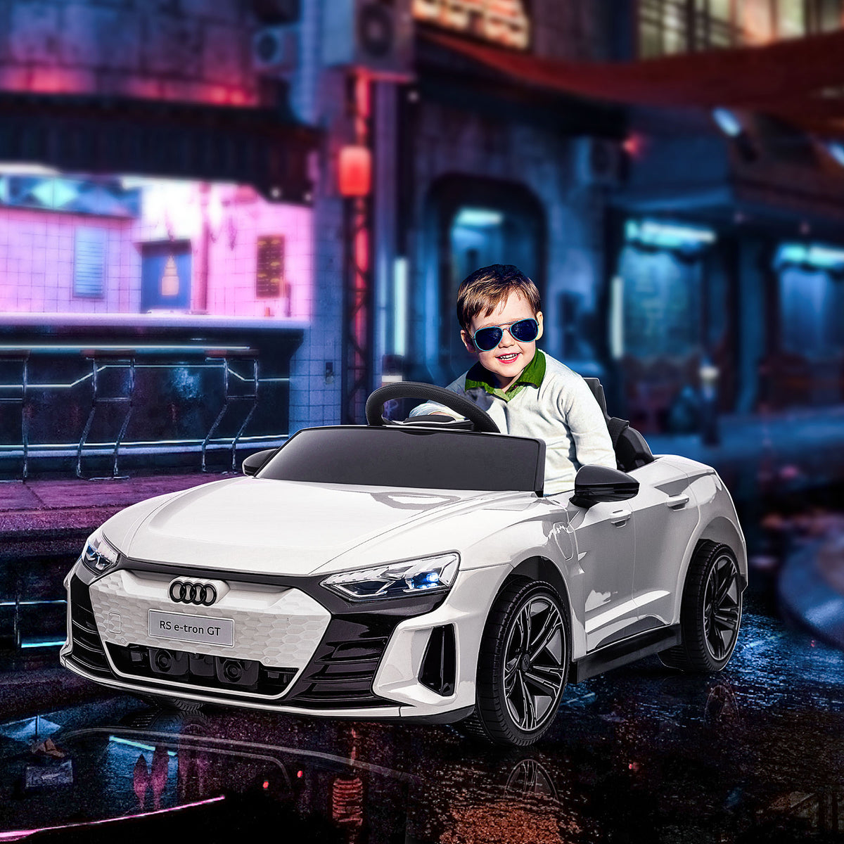 Voiture électrique enfant 12 V - véhicule électrique avec télécommande parentale fournie - V. Max. 5 Km/h - effets sonores, lumineux - Audi RS E-tron GT blanc