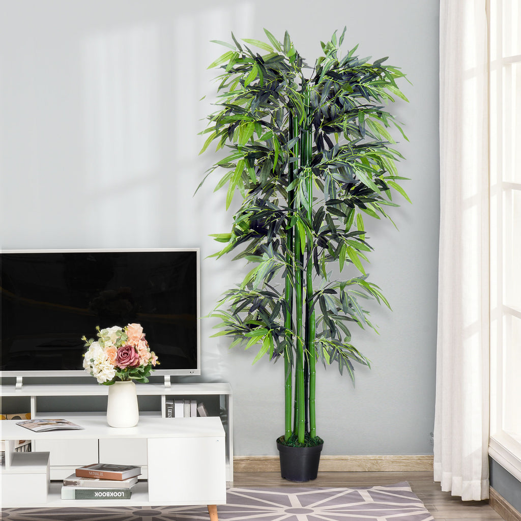 Bambou Artificiel XXL 1,80H m arbre artificiel Feuilles denses réalistes Pot Inclus Noir Vert-9