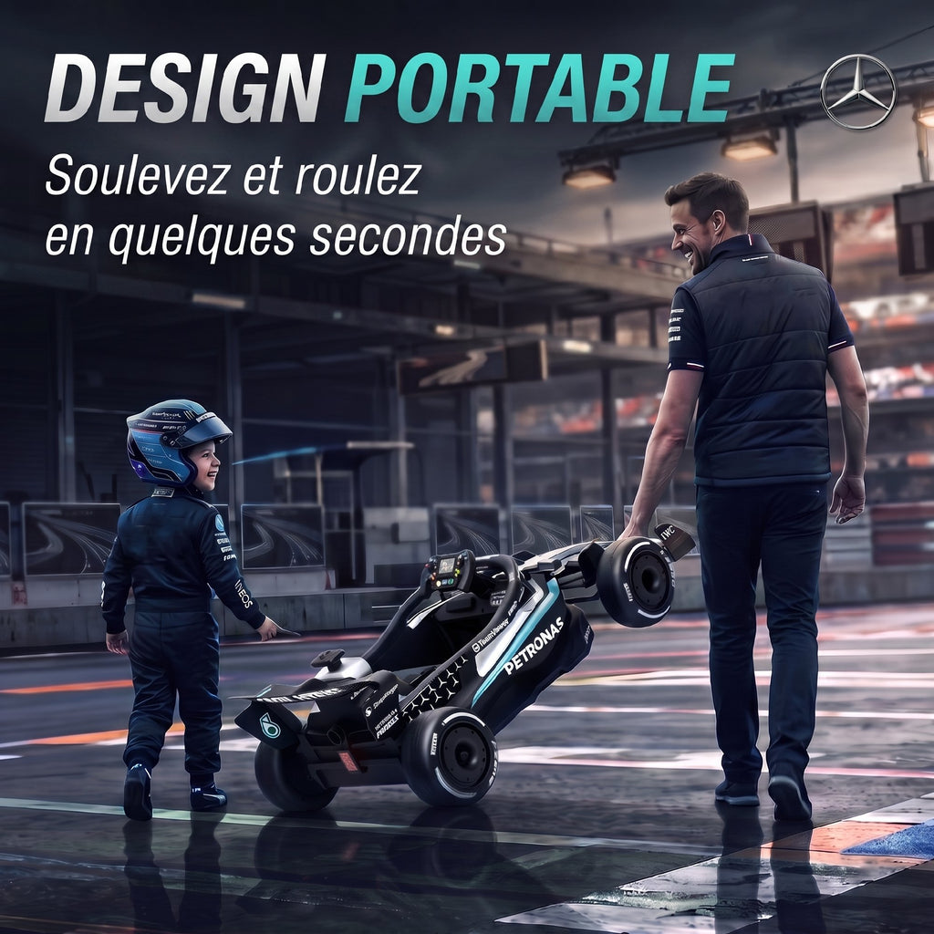 Mercedes-AMG PETRONAS F1 elektromos gokart – 12 V, lítiumakku, távirányító (Fekete/ezüst)