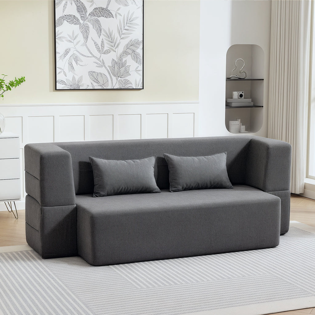 Canapé convertible 2 places, canapé-lit en chenille, assise et accoudoirs larges 2 coussins, entièrement compressé, gris-9